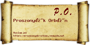 Proszonyák Orbán névjegykártya